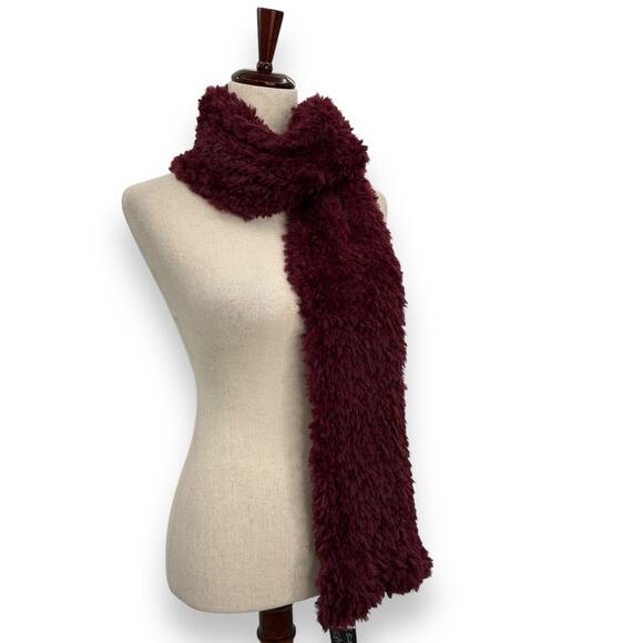 NEW INC International Concepts Red Fluffy Faux Fur Scarf Cranberry Cozy - Picture 5 of 16